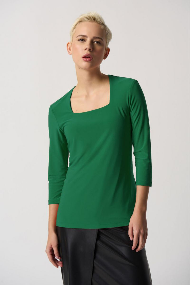 Joseph Ribkoff Kelly Green Square Neck Top Style 233185 – Luxetire