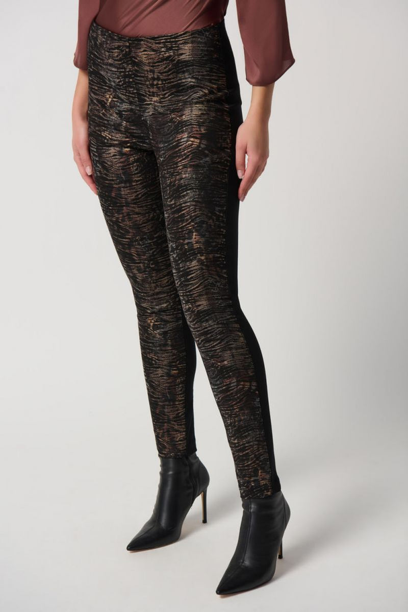 Joseph Ribkoff Black/Multi Animal Print Pants with Solid Back Style 234243