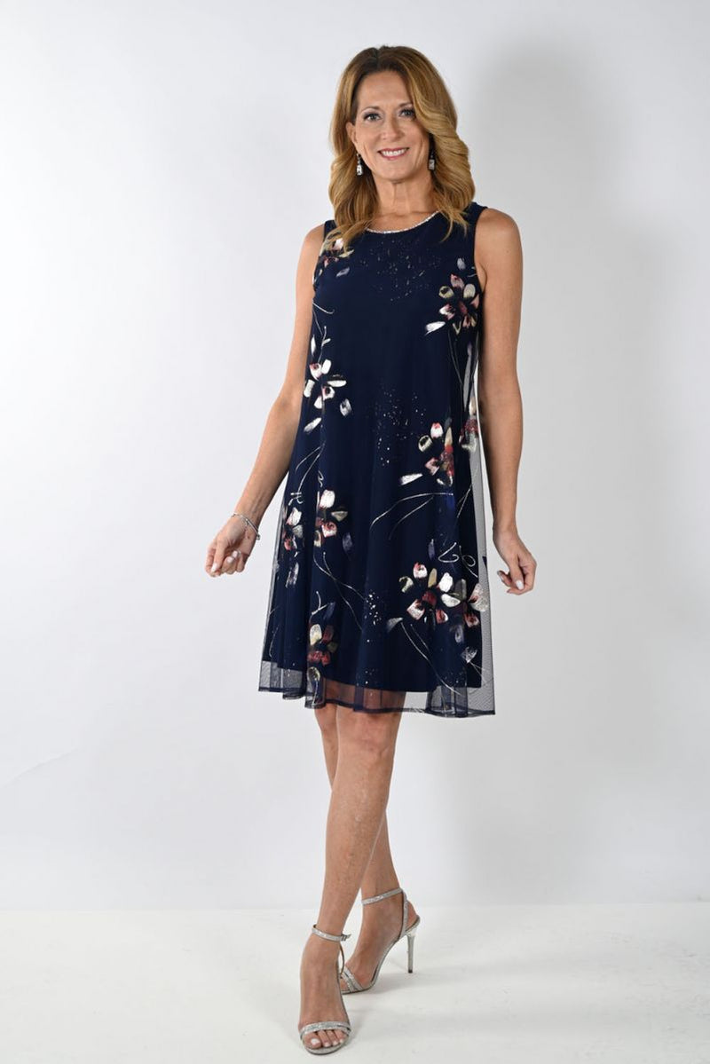 Navy and coral outlet dress