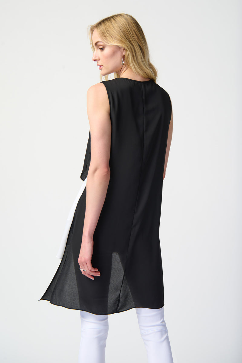 Joseph Ribkoff Black/Off-White Colour-Block Asymmetrical Top Style