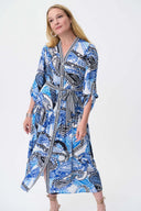 Joseph Ribkoff Vanilla/Multi Paisley Dress With Shoulder Shirring Style 231100