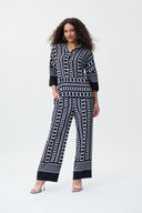 Joseph Ribkoff Midnight Blue/Multi Chain Border Print Wide-Leg Pants Style 231198