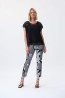 Joseph Ribkoff Vanilla/Black Geometric Print Millennium Cropped Pants Style 231270