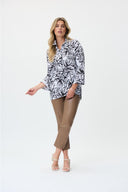 Joseph Ribkoff Vanilla/Black Floral Print Trapeze Blouse