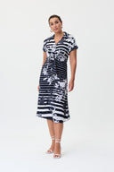 Joseph Ribkoff Midnight Blue/Vanilla Woven Floral Dress with Stripes Style 232050