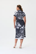 Joseph Ribkoff Midnight Blue/Vanilla Woven Floral Dress with Stripes Style 232050