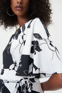 Joseph Ribkoff Vanilla/Black Floral Wrap Top With Bell Sleeves Style 232058