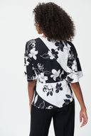 Joseph Ribkoff Vanilla/Black Floral Wrap Top With Bell Sleeves Style 232058