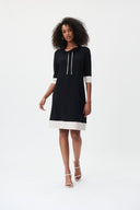 Joseph Ribkoff Black/Moonstone Silky Knit Dress With Drawstrings Style 232093