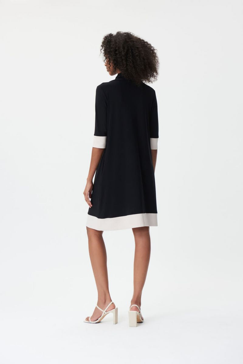 Joseph Ribkoff Black/Moonstone Silky Knit Dress With Drawstrings