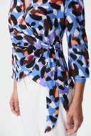 Joseph Ribkoff Blue/Multi Animal Print Georgette Wrap Blouse Style 232171