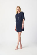 Joseph Ribkoff Midnight Blue Mandarin Collar Straight Dress Style 232201