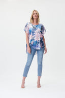 Joseph Ribkoff Blue/Multi Floral Foil Chiffon Layered Top Style 232250