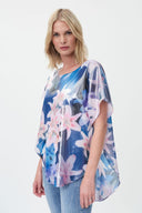 Joseph Ribkoff Blue/Multi Floral Foil Chiffon Layered Top Style 232250