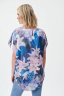 Joseph Ribkoff Blue/Multi Floral Foil Chiffon Layered Top Style 232250