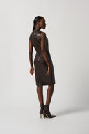 Joseph Ribkoff Mocha Sleeveless Faux-Leather Sheath Dress Style 233010