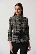 Joseph Ribkoff Black/Multi Plaid Belted Jacket Style 233046