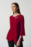 Joseph Ribkoff Lipstick Red Keyhole Neckline Bell Sleeve Top Style 233081