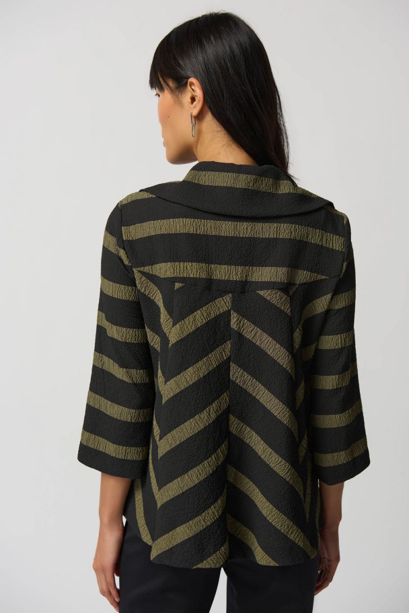 Joseph Ribkoff Black/Green Striped Notch Collar Blazer Style 233125