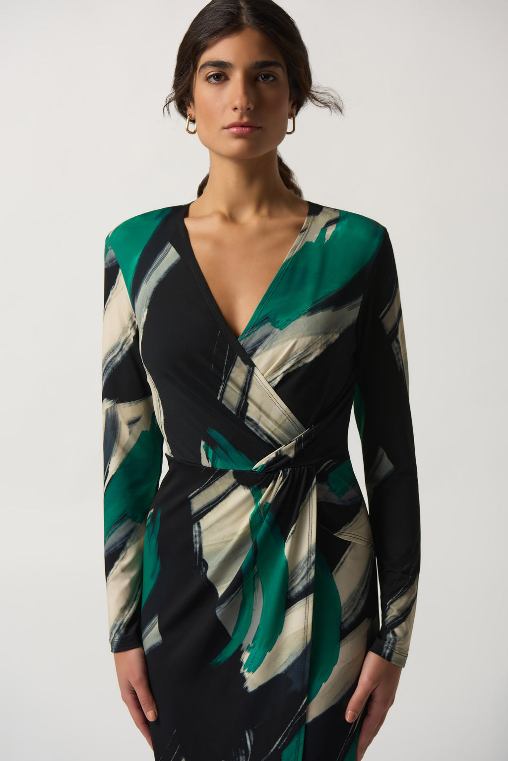 Joseph Ribkoff Black/Multi Abstract Print Wrap Dress Style 233127