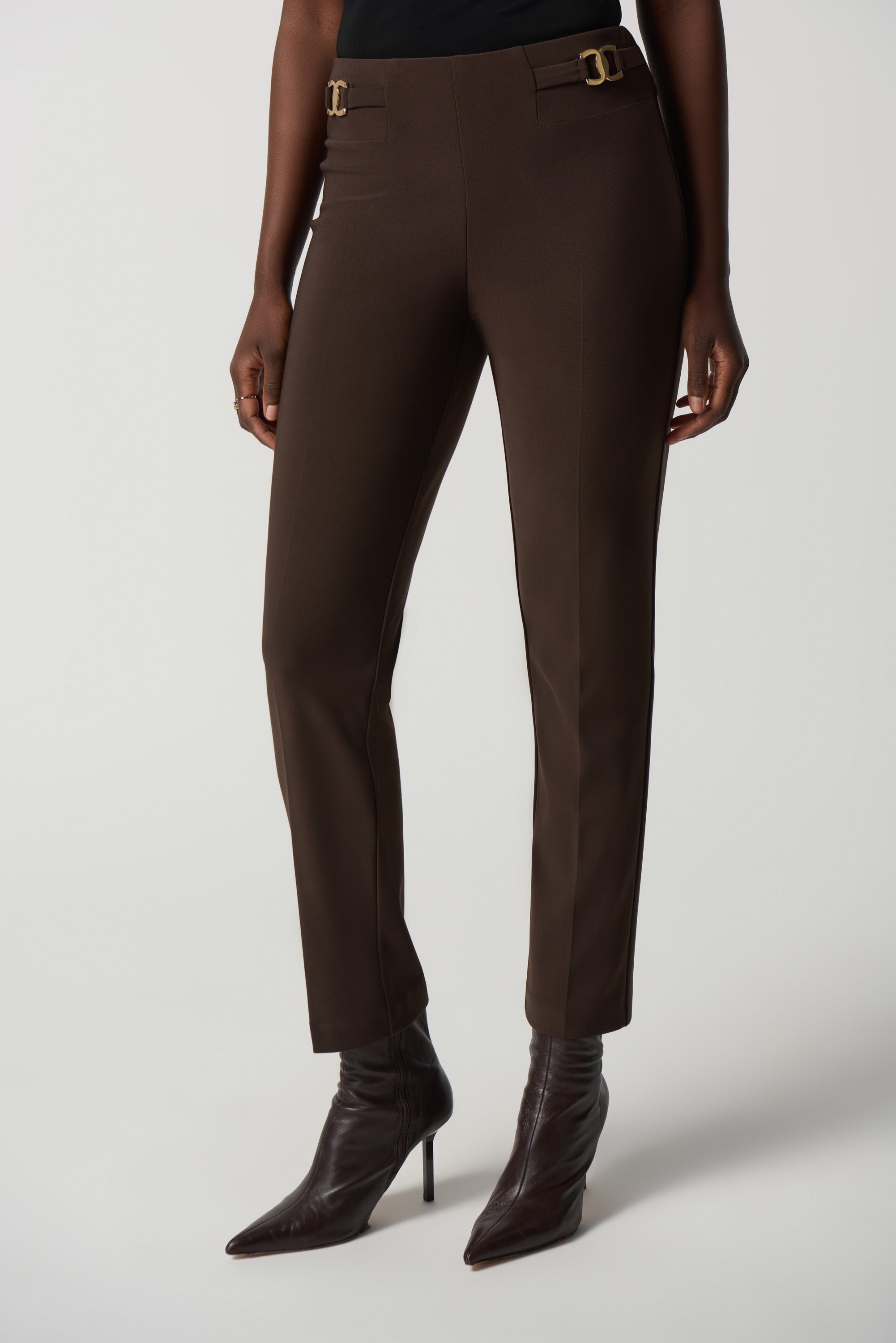 Joseph Ribkoff Black Bonded Silk Straight-Leg Pants Style 233180