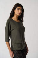 Joseph Ribkoff Avocado Dolman Sleeve Boxy Top Style 233186