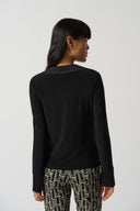 Joseph Ribkoff Black Knit and Satin Ruched Top Style 233220