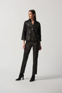 Joseph Ribkoff Black/Gold Notched Collar A-line Jacket Style 233232