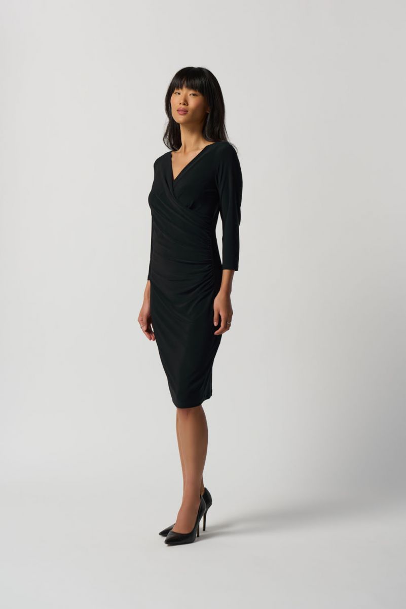 Joseph Ribkoff Black Three-Quarter Sleeve Wrap Dress Style 233305 – Luxetire