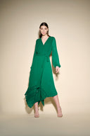 Joseph Ribkoff True Emerald Mesh and Chiffon Flounce Dress Style 233708