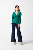 Joseph Ribkoff True Emerald Pleated Sleeve Blouse Style 233763