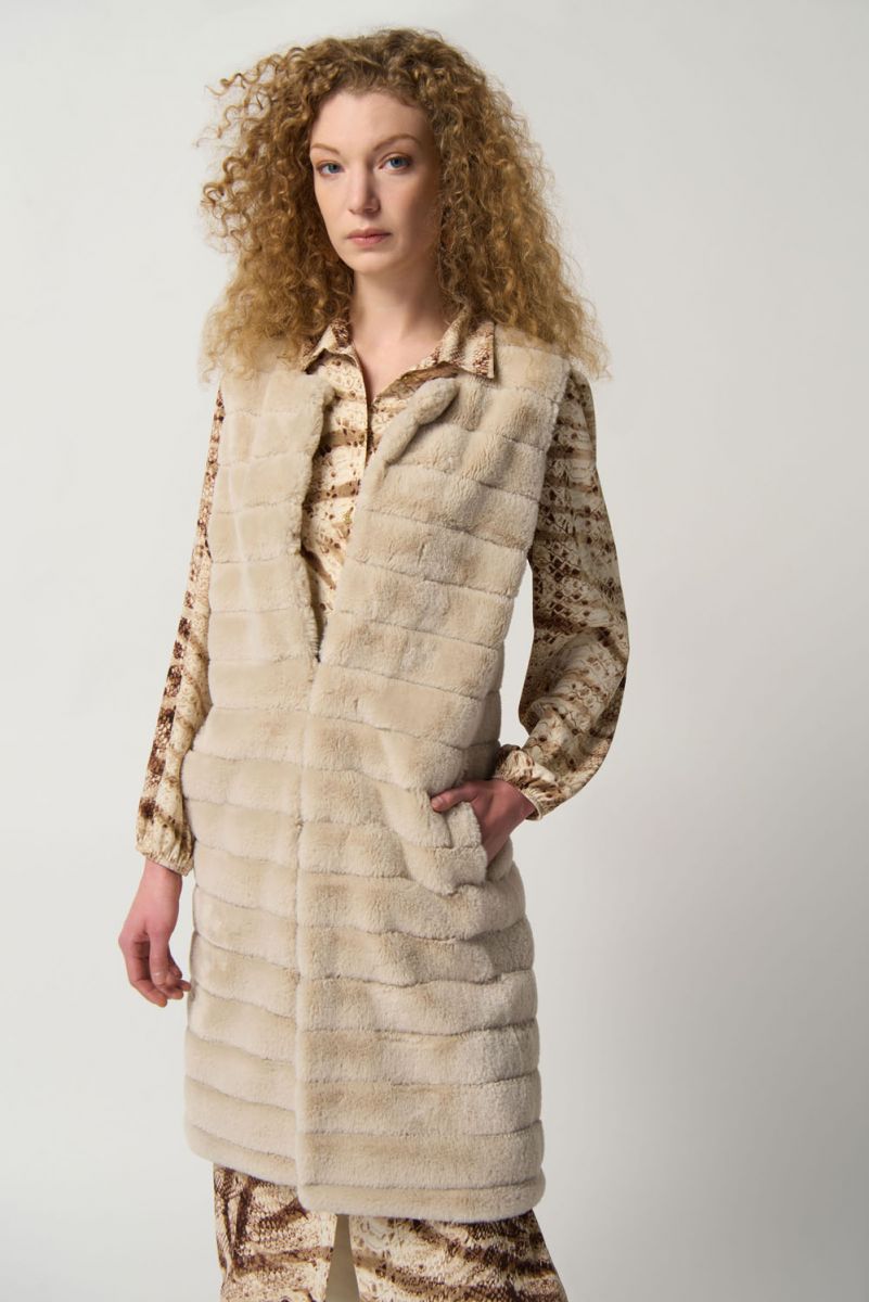 Joseph Ribkoff Oat Faux Fur Sleeveless Vest Style 233924