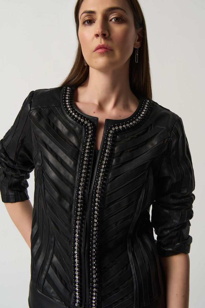 Joseph Ribkoff Black Faux-Leather and Mesh Jacket Style 233962