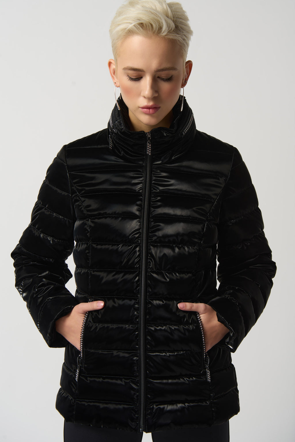 Joseph Ribkoff Black Metallic Puffer Jacket Style 233967