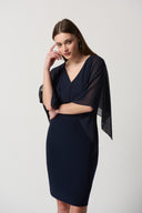 Joseph Ribkoff Midnight Blue Silky Knit Dress With Chiffon Kimono Overlay Style 234009