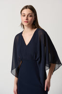 Joseph Ribkoff Midnight Blue Silky Knit Dress With Chiffon Kimono Overlay Style 234009