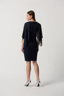 Joseph Ribkoff Midnight Blue Silky Knit Dress With Chiffon Kimono Overlay Style 234009