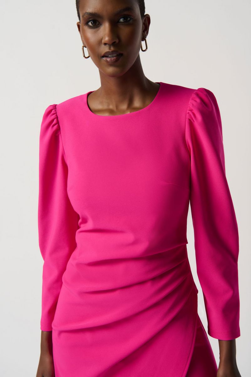 Joseph Ribkoff Shocking Pink Sheath Dress With Puff Sleeves Style 234025
