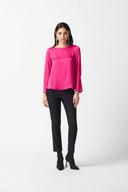 Joseph Ribkoff Shocking Pink Flared Top with Necklace Chain Style 234045