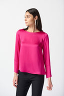 Joseph Ribkoff Shocking Pink Flared Top with Necklace Chain Style 234045