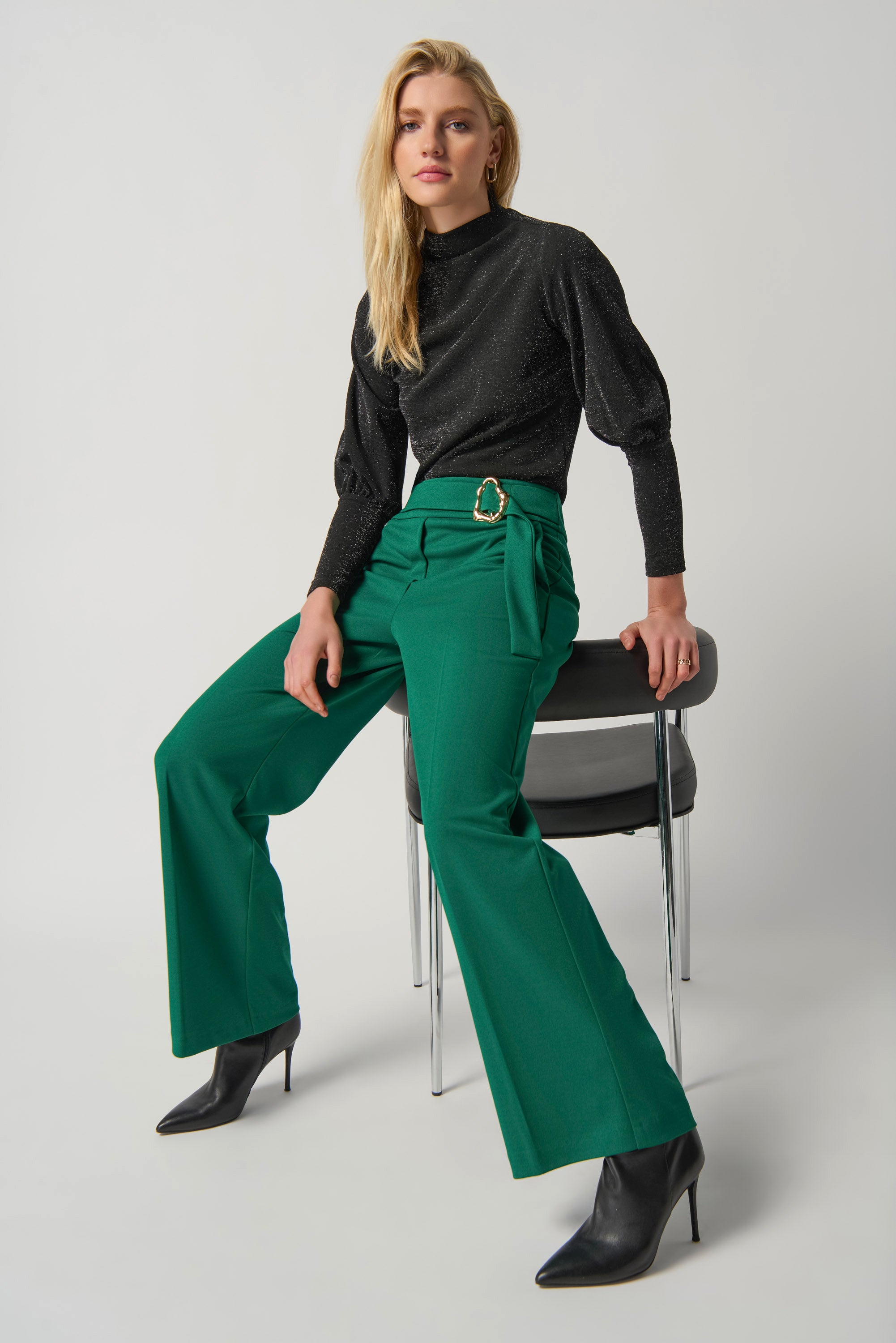 Joseph Ribkoff Ture Emerald Scuba Crepe Wide-Leg Pants Style