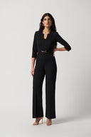 Joseph Ribkoff Black Scuba Crepe Wide-Leg Jumpsuit Style 234064