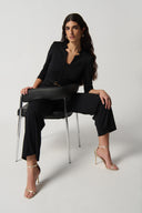 Joseph Ribkoff Black Scuba Crepe Wide-Leg Jumpsuit Style 234064