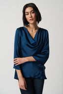 Joseph Ribkoff Nightfall Cowl Neckline Satin Flared Top Style 234082