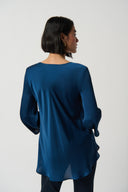 Joseph Ribkoff Nightfall Cowl Neckline Satin Flared Top Style 234082