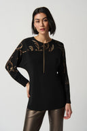 Joseph Ribkoff Black/Multi Dolman Sleeve Flared Tunic Style 234090