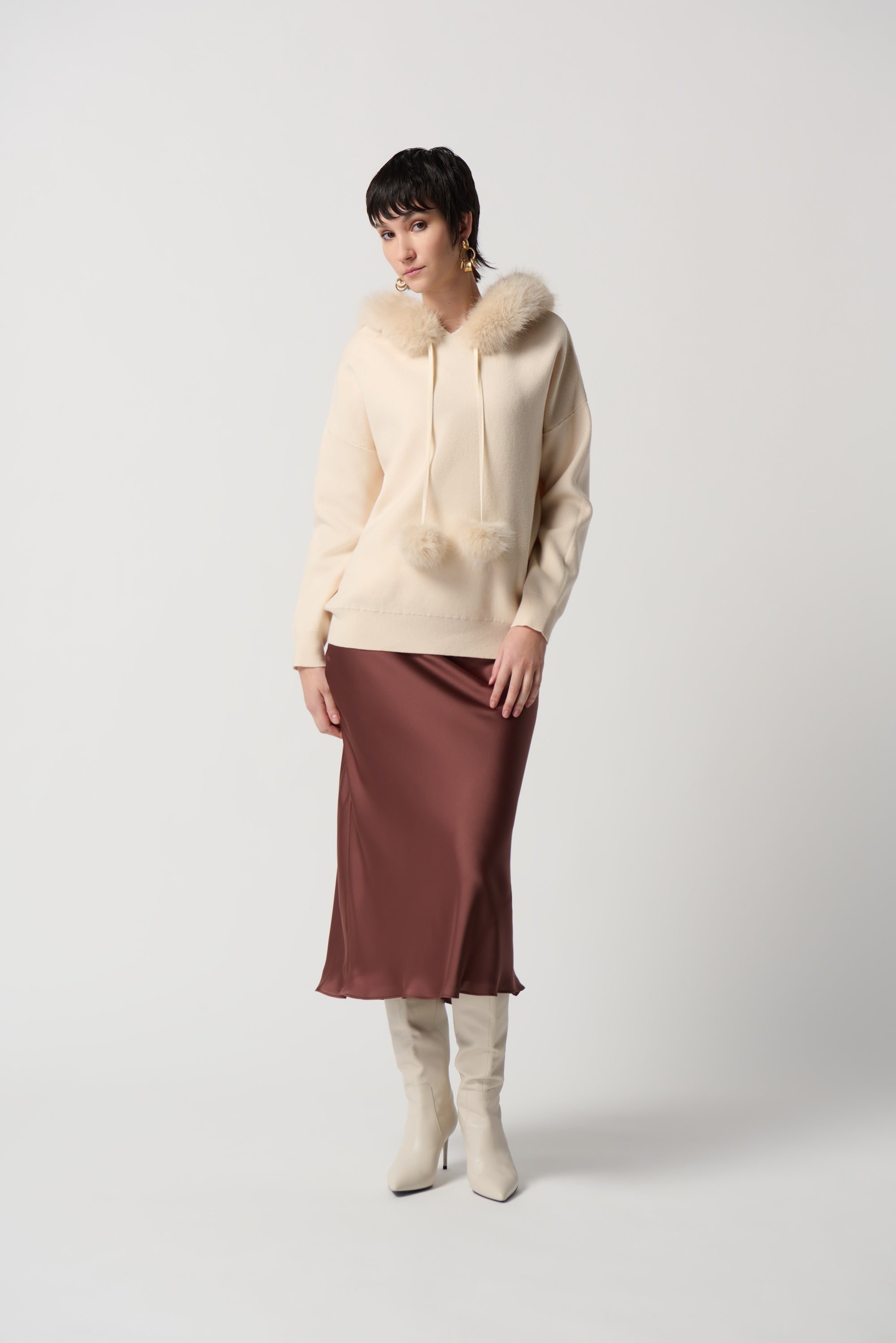 Joseph Ribkoff Toffee Satin Flared Skirt With Chiffon Lining Style 