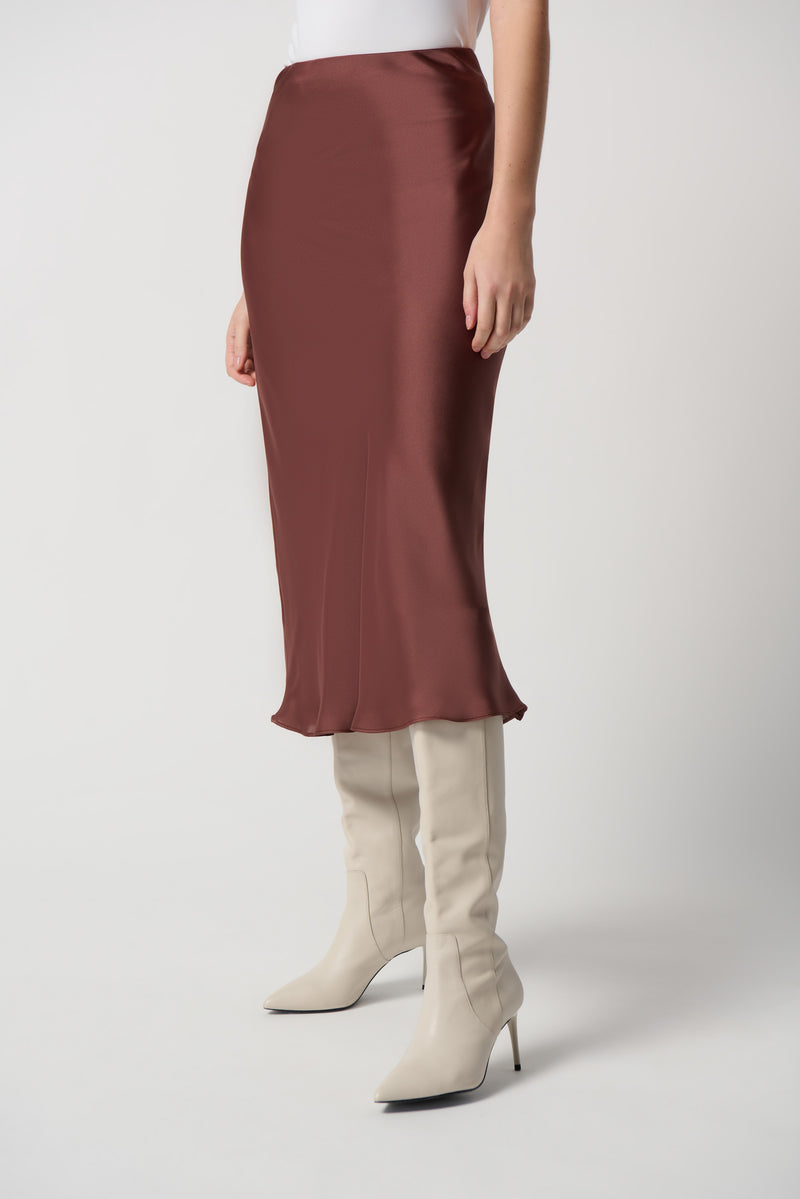 Joseph Ribkoff Toffee Satin Flared Skirt With Chiffon Lining Style 234109