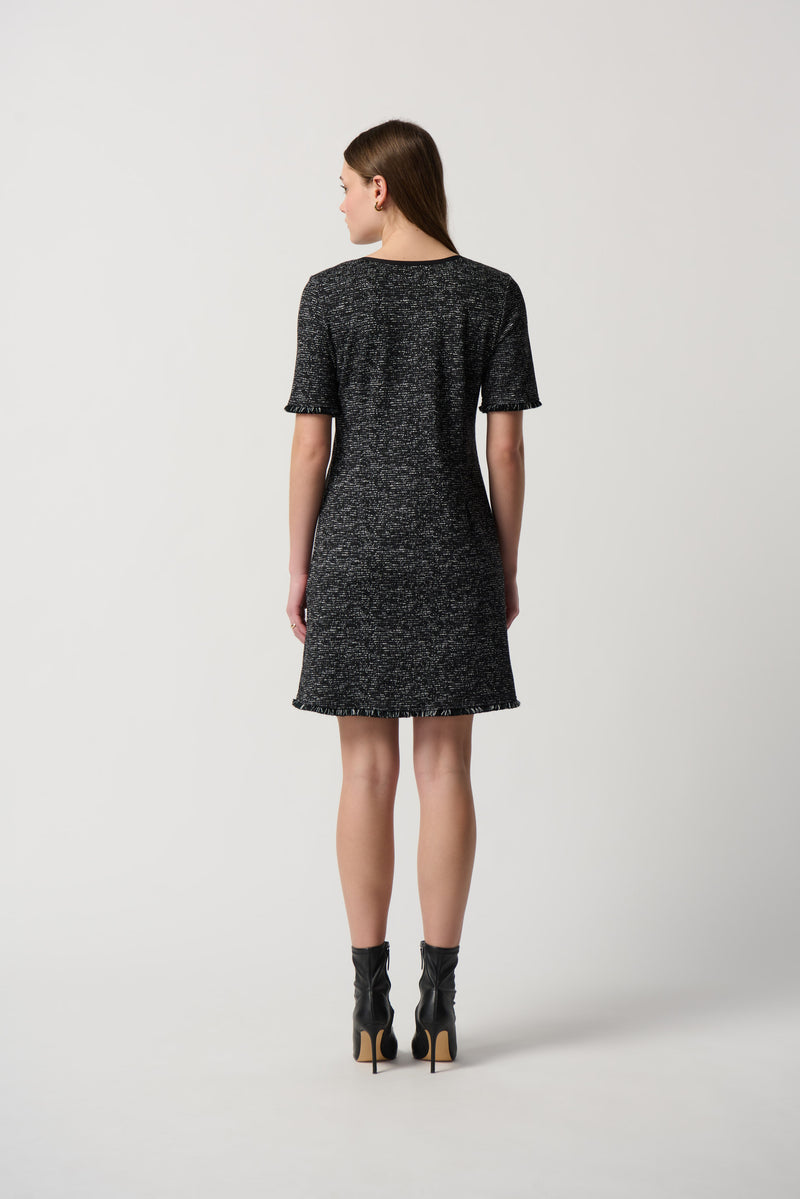 Joseph Ribkoff Black/Off-White Jacquard Knit Dress Style 234157