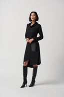 Joseph Ribkoff Charcoal Grey/Black Dress With Faux Leather Patched Pockets Style 234160